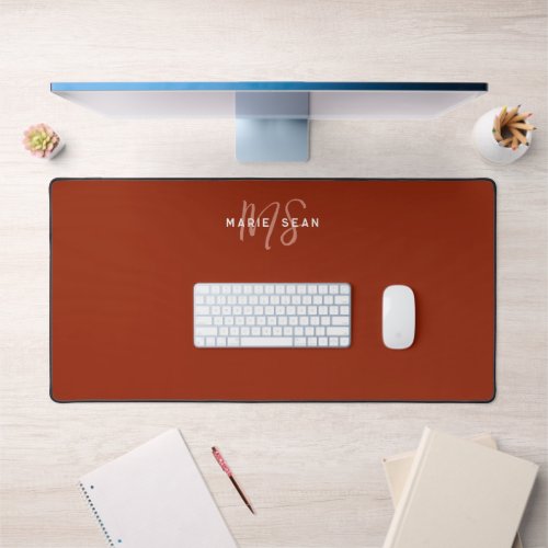 Simple Red Scarlet Minimalist Monogram Gift Desk Mat