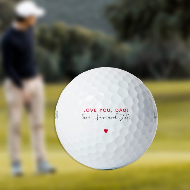 Simple red script and heart golfer dad signature golf balls (Creator Uploaded)