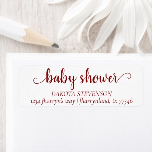 Simple Red Script  Baby Shower Return Address Label