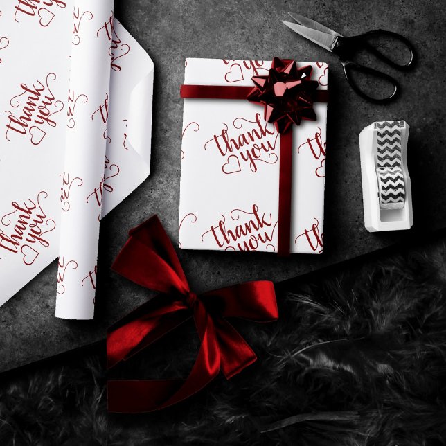 Simple Red Script | Candy Cherry Apple Thank You Wrapping Paper (Creator Uploaded)
