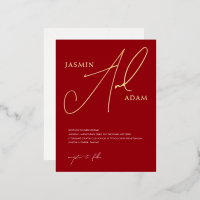 Simple Red Script Gold Foil Wedding