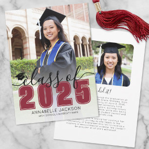 Simple Red Script Graduate Photo Graduation Announcement