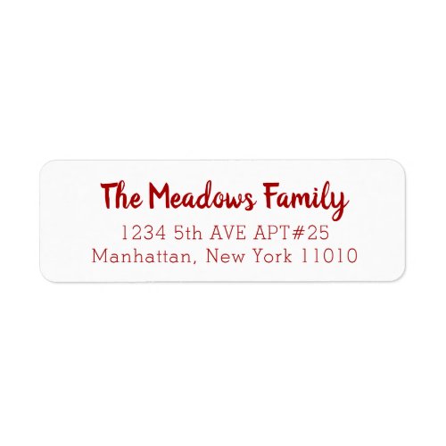 Simple Red Script Name White Return Address Labels