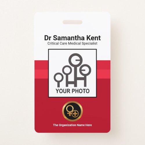 Simple Red Shade Column Photo Medical Staff ID Badge