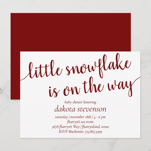 Simple Red Shower | Candy Apple Little Snowflake Invitation (Front/Back)