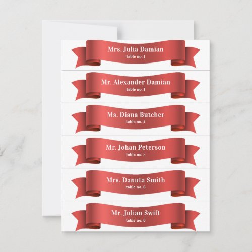 Simple Red Silk Ribbon Banner Wedding Place Cards