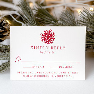 Simple Red Snowflake Meal Choice Wedding RSVP Card