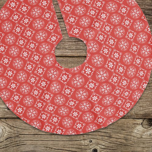 Simple Red Snowflake Rustic Cute Winter Pattern Brushed Polyester Tree Skirt
