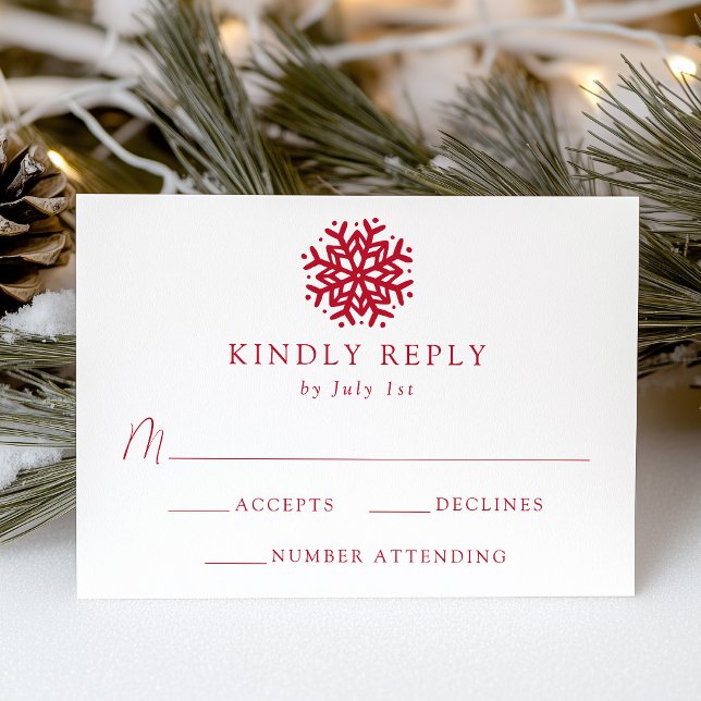 Simple Red Snowflake Wedding RSVP Card (Creator Uploaded)