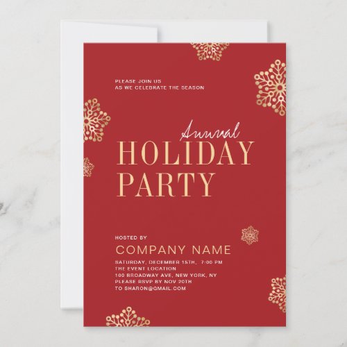 Simple Red Snowflakes Holiday Party Invitation