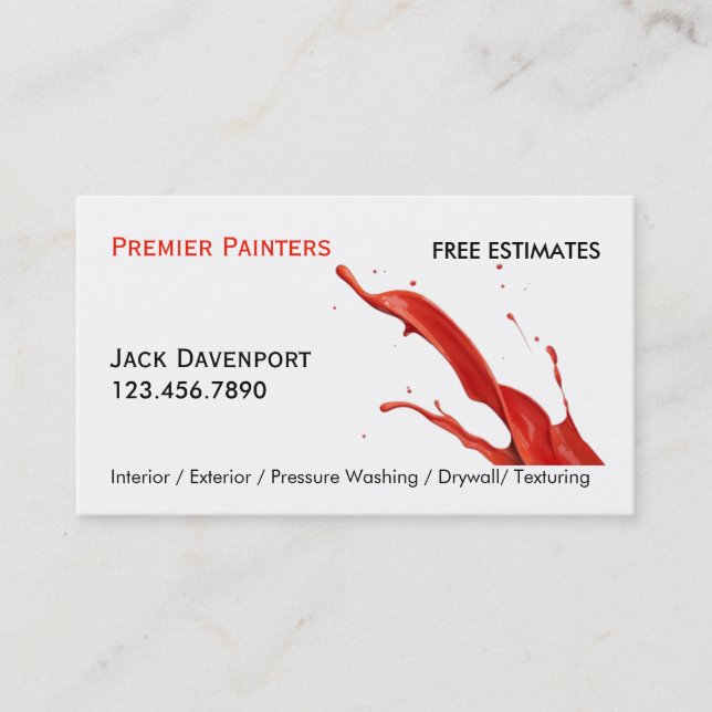 Simple Red Splash Professional Painter Business Card (Front)