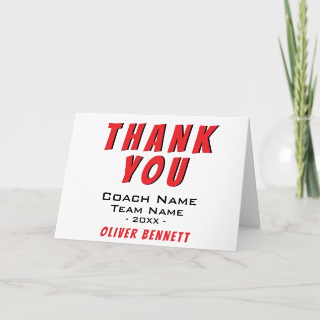 Simple Red Sports Thank you Coach Card (Front)