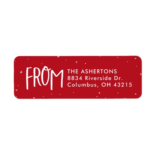 Simple red stars and dots holiday return address label (Front)