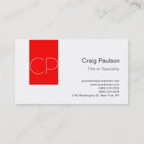 Simple Red Stripe White Monogram Business Card