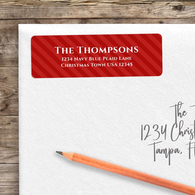 Simple Red Stripes Whimsical Minimalist Cute Label (Simple cute red striped pattern with white text return address label. )