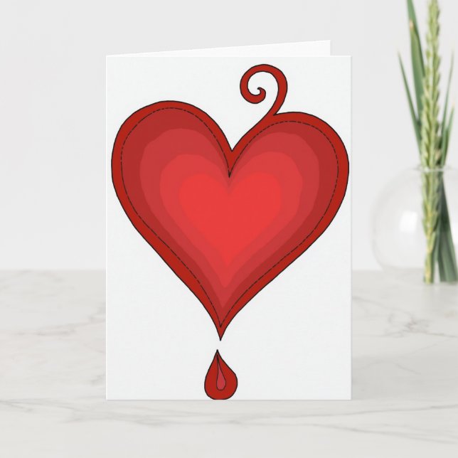 Simple Red Swirl Drop Heart Card (Front)