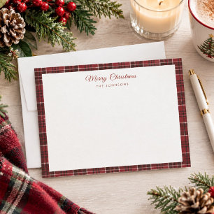 Simple Red Tartan border Christmas Thank You Card