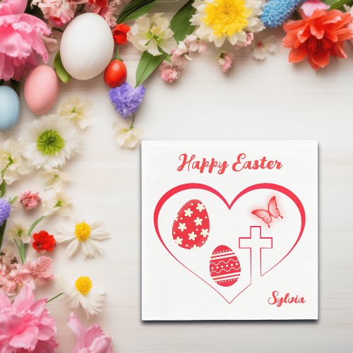 Simple Red Typography Happy Easter  Napkins