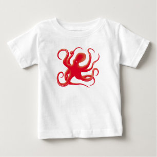 Simple Red Vector Art Octopus Silhouette Baby T-Shirt