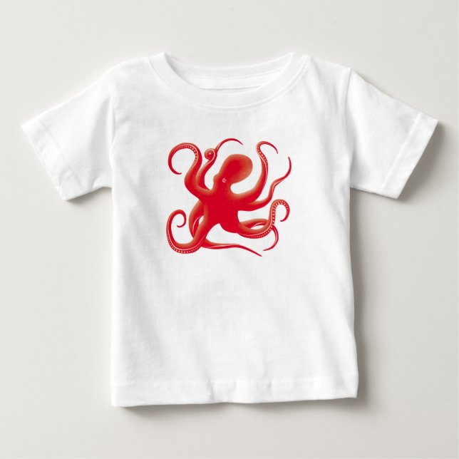 Simple Red Vector Art Octopus Silhouette Baby T-Shirt (Front)
