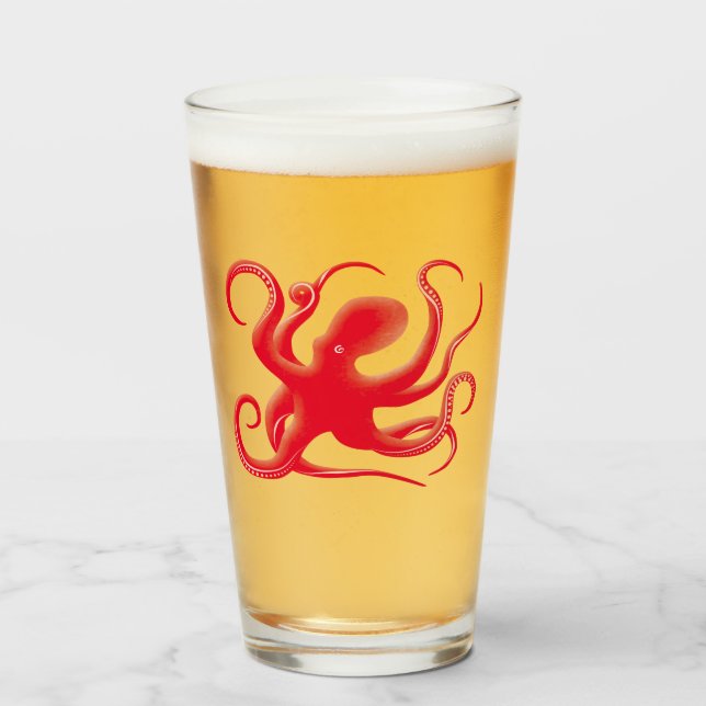 Simple Red Vector Art Octopus Silhouette Glass (Front Filled)