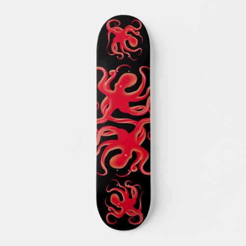 Simple Red Vector Art Octopus Silhouette Skateboard