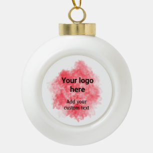 Simple red watercolor add your logo custom text mi ceramic ball christmas ornament