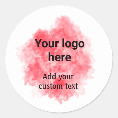 Simple red watercolor add your logo custom text mi classic round sticker