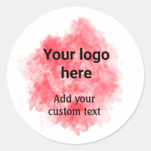 Simple red watercolor add your logo custom text mi classic round sticker