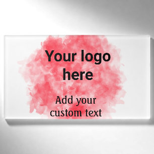 Simple red watercolor add your logo custom text mi name tag