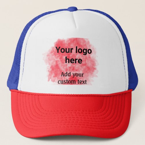 Simple red watercolor add your logo custom text mi trucker hat