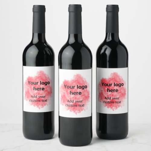 Simple red watercolor add your logo custom text mi wine label