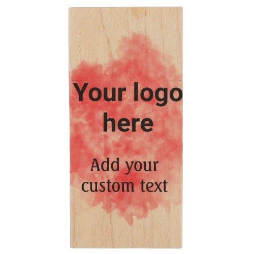 Simple red watercolor add your logo custom text mi wood flash drive
