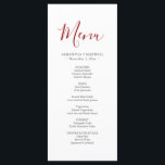 Simple Red Wedding Menus Card<br><div class="desc">Designed to coordinate with my watercolor collection these simple dinner menu cards can be personalized with your names and meal choices. The word Menu is set in a modern calligraphy script in berry red. The minimalist card reverses to a solid complimentary color. Perfect for Christmas weddings, rehearsal dinners, an engagement...</div>