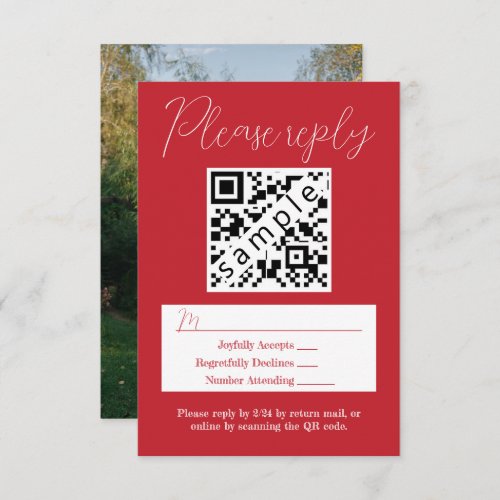 Simple Red Wedding RSVP Card with QR Code