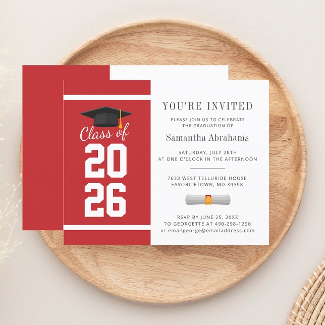 Simple Red White 2026 Graduation Invitation (Graduation 2025 Red White Typography Party Invitation)