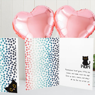 Simple Red White and Blue Paws Funny Black Cat Mom Card