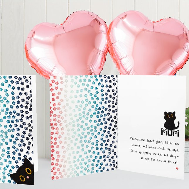 Simple Red White and Blue Paws Funny Black Cat Mom Card (Creator Uploaded)