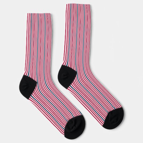 Simple Red White and Blue Vertical Stripes Pattern Socks