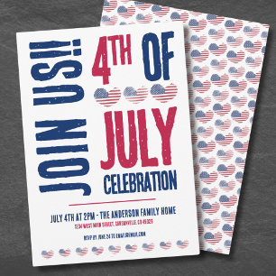 Simple Red White Blue Patriotic 4th Of July Invitation