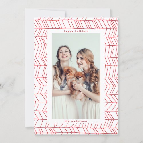 Simple Red  White Christmas Candy Cane Border Holiday Card