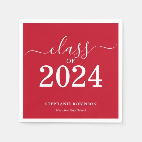 Simple Red White Class of 2024 Graduation  Napkins