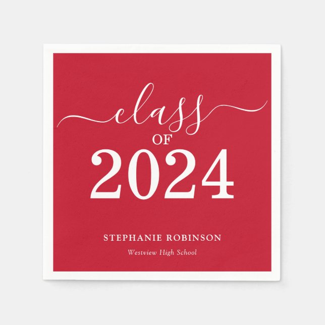 Simple Red White Class of 2024 Graduation  Napkins (Front)