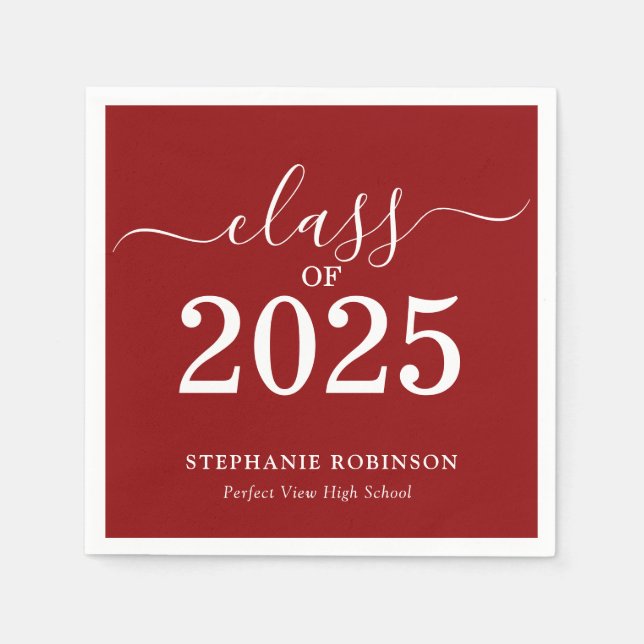 Simple Red White Class of 2025 Graduation  Napkins (Front)