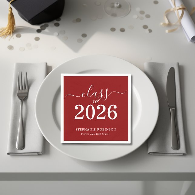 Simple Red White Class of 2026 Graduation  Napkins (Creator Uploaded)
