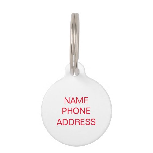 Simple red white custom name contact Info dog cat Pet ID Tag