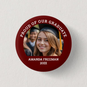 Simple Red & White Customized Photo Graduate Button