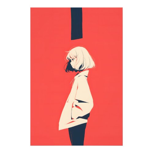 Simple Red  White Design Anime Girl Photo Print