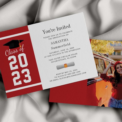 Simple Red White Graduation Photo Grad 2024 Party Invitation