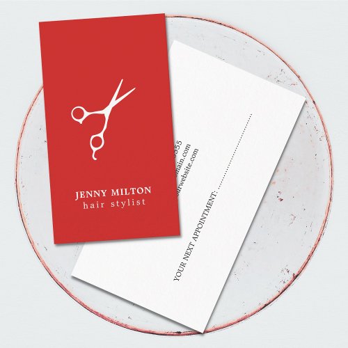 Simple Red White Hair Stylist Appointment Card